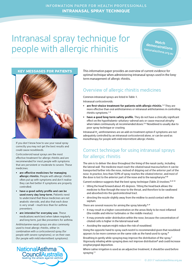 Intranasal spray technique