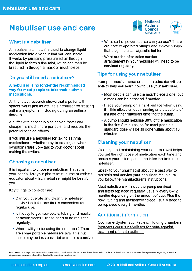 Nebuliser use and care