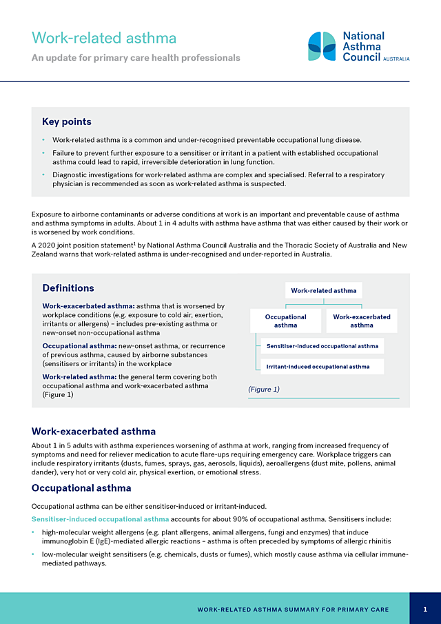 Work-related asthma - an update for primary health professionals